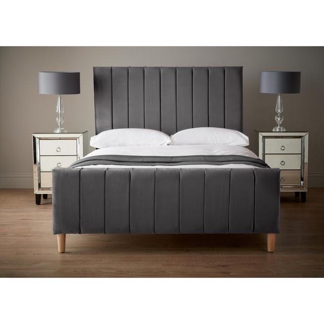 Demetrius Upholstered Bed Frame Hykkon Colour: Steel, Size: Super King (6') on Productcaster.