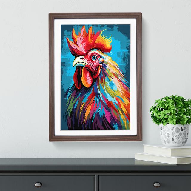 Rooster Pop - Single Picture Frame Print on Wood Brambly Cottage Format: Walnut Framed, Size: 64cm H x 46cm W x 2cm D on Productcaster.