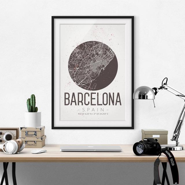 Gerahmtes Poster Retro Barcelona Street Map East Urban Home Größe: 40 cm H x 30 cm B, Rahmen-Optionen: Mattes Schwarz on Productcaster.