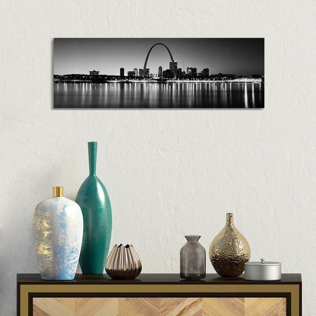 City Lit Up At Night, Gateway Arch, Mississippi River, St. Louis, Missouri, Usa by Panoramic Images - No Frame Panoramic Print on Canvas Ebern Designs on Productcaster.