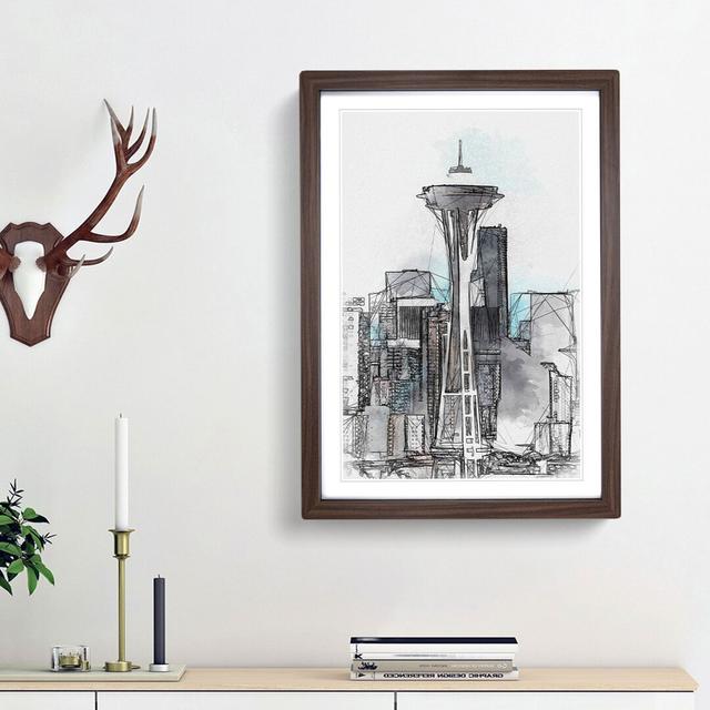 Space Needle in Seattle Washington in Abstract - Picture Frame Graphic Art Print East Urban Home Size: 48cm H x 36cm W x 2cm D, Frame Option: Walnut F on Productcaster.