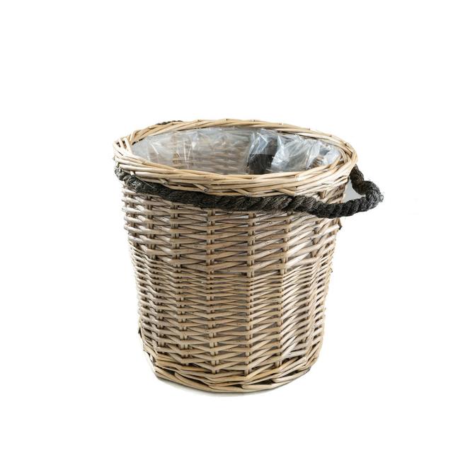 Light Grey Round With Rope Handles Wicker Lined Planter Basket - Large Bay Isle Home Size: 33'' H x 35'' W x 35'' D on Productcaster.