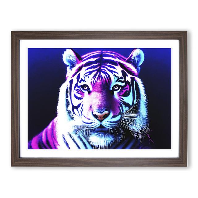 Neon Tiger - Picture Frame Graphic Art World Menagerie Size: 34cm H x 46cm W, Frame Colour: Brown on Productcaster.