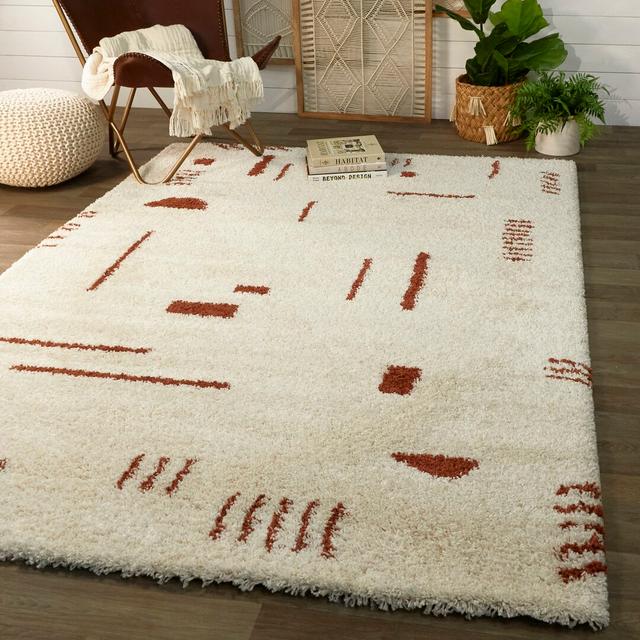 Geometric Shaggy Ivory/Burnt Orange Area Rug Blue Elephant Rug Size: Rectangle 160 x 213cm on Productcaster.