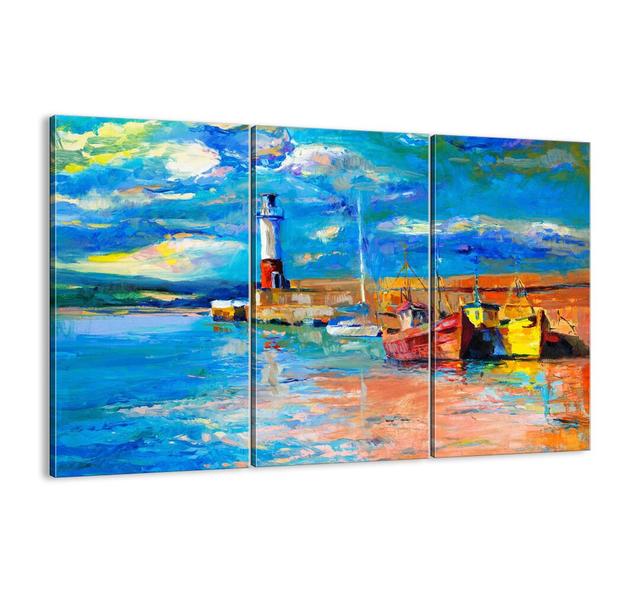 Afternoon in a Rainbow Bay - 3 Piece Unframed Painting Print Set on Canvas Longshore Tides Size: 110cm H x 165cm W x 1.8cm D on Productcaster.