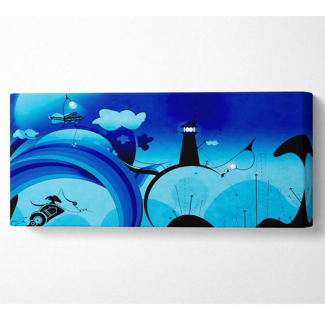 Magical Blue Lighthouse - Wrapped Canvas Art Prints Highland Dunes Size: 40.6cm H x 101.6cm W on Productcaster.