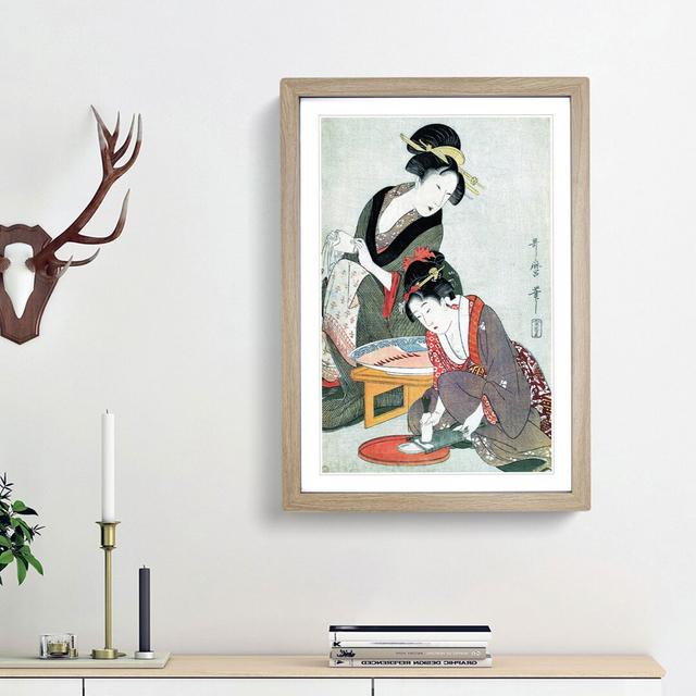 Women Preparing Sashimi by Kitagawa Utamaro - Picture Frame Painting Print East Urban Home Size: 65cm H x 48cm W x 2cm D, Frame Option: Oak Framed on Productcaster.