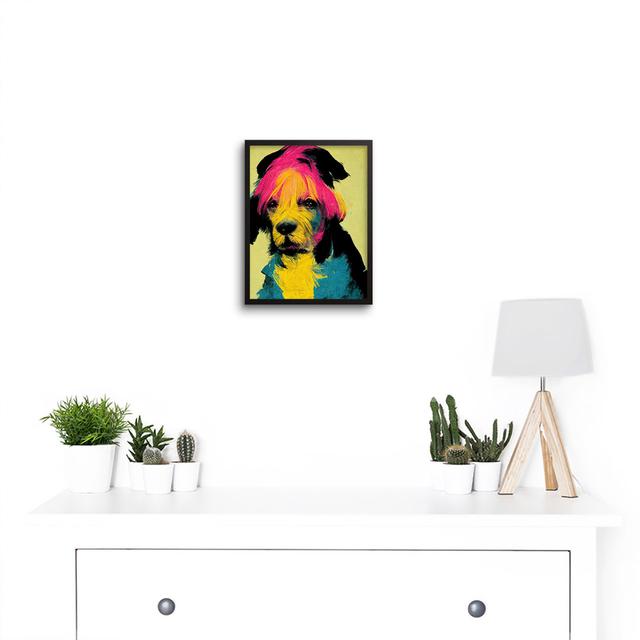 Pop Art Dog Bright Pink Yellow Blue - Single Picture Frame Print Wee Blue Coo on Productcaster.