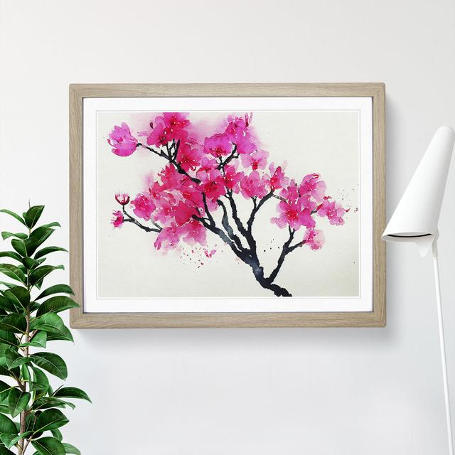 Cherry Blossom Flowers Vol.4 - Picture Frame Painting Rosalind Wheeler Size: 25cm H x 34cm W x 2cm D, Frame Colour: Oak on Productcaster.