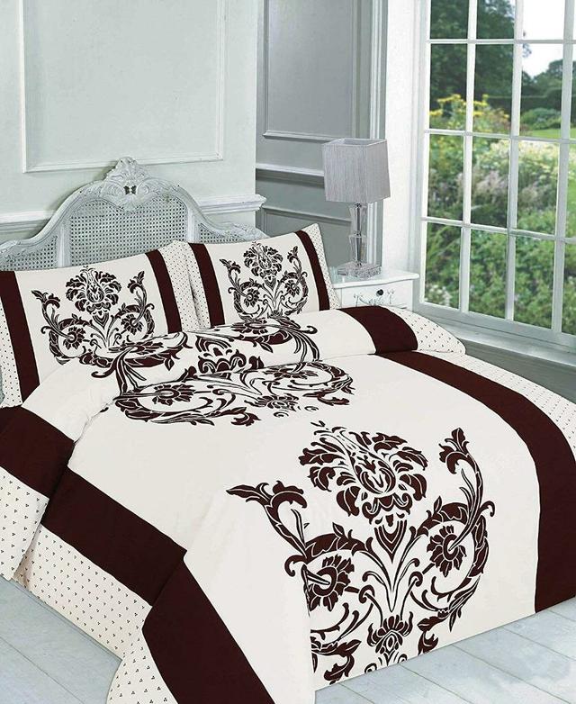 Hiroko Luxury Duvet Cover Set Marlow Home Co. Size: King Duvet Cover + 2 Standard Pillowcases, Colour: Choco on Productcaster.