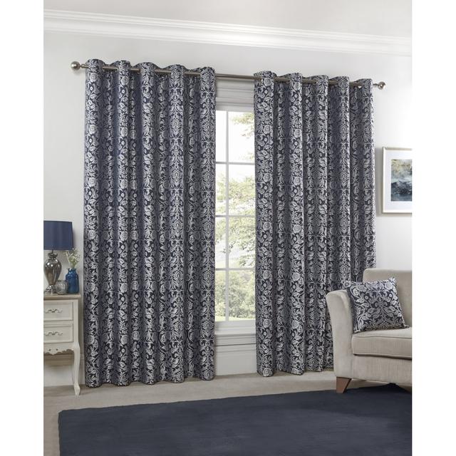 Eden Polyester Room Darkening Grommet / Eyelet Curtain Pair (Set of 2) Mercer41 Colour: Navy, Panel Size: 228 W x 183 D cm on Productcaster.