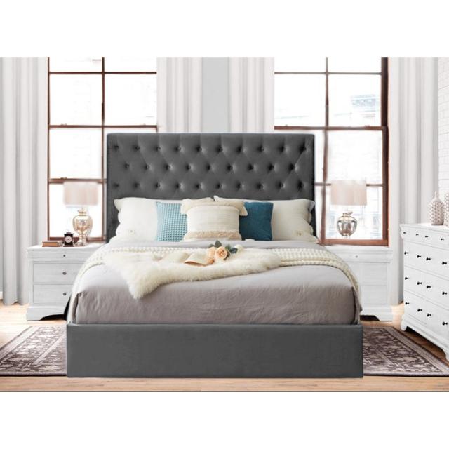 Jani Kingsize (5') Upholstered Platform Bed Mercer41 Colour: Asphalt, Size: Double (4'6) on Productcaster.