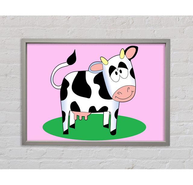 Happy Cow - Single Picture Frame Art Prints on Canvas Harriet Bee Size: 59.7cm H x 84.1cm W x 3.3cm D, Colour: Pink on Productcaster.