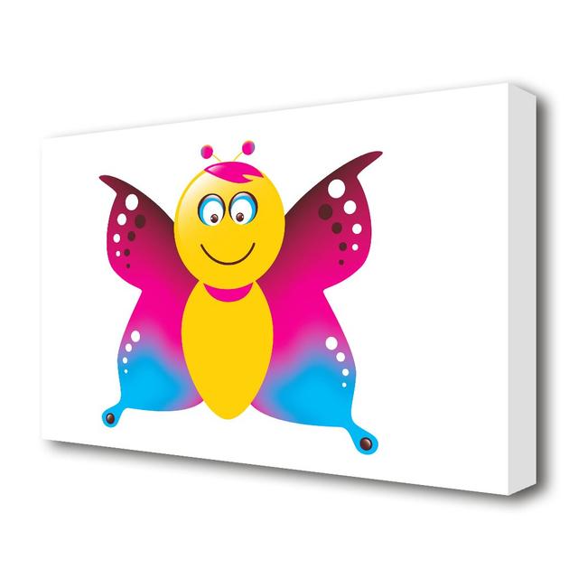 Butterfly Cartoon Face ChildrensGraphic - Wrapped Canvas Graphic Art Print East Urban Home Size: 35.6 cm H x 50.8 cm W on Productcaster.