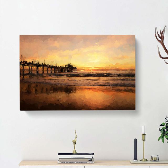 Sunset Behind The Pier In Abstract - Wrapped Canvas Painting East Urban Home Size: 60cm H x 91cm W x 3cm D on Productcaster.