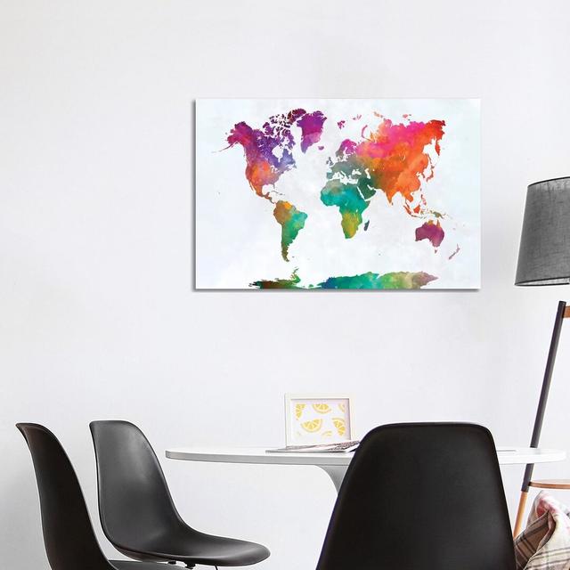 World Map In Watercolour XV by Paul Rommer - Wrapped Canvas Painting Latitude Run Size: 66.04cm H x 101.6cm W x 1.91cm D on Productcaster.