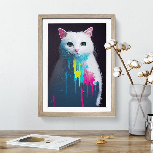 Cat Drips No.1 - Picture Frame Graphic Art 17 Stories Size: 46cm H x 34cm W x 2cm D, Frame Colour: Oak on Productcaster.