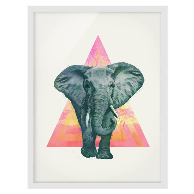 Illustration Elephant in Front of Triangle - Picture Frame Graphic Art Latitude Vive Size: 100cm H x 70cm W x 2cm D, Frame Option: White Framed on Productcaster.