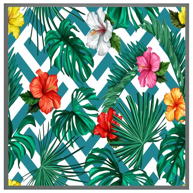 Duhart Tropical Leaves & Geometrics - Single Picture Frame Print 17 Stories Size: 41cm H x 41cm W x 4cm D, Frame Colour: Grey Framed on Productcaster.