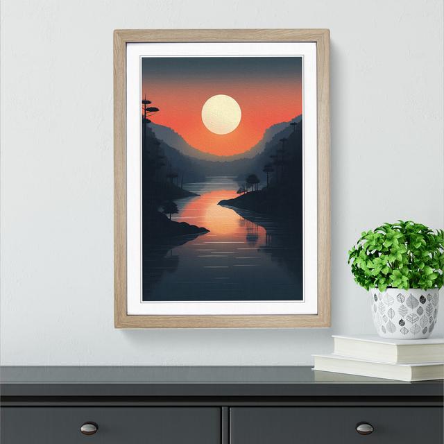 River Minimalism - Single Picture Frame Print on Wood Alpen Home Format: Oak Framed, Size: 64cm H x 46cm W x 2cm D on Productcaster.