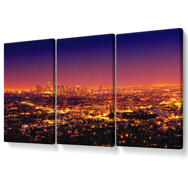 The City of the Burning Lights - 3 Piece Wrapped Canvas Graphic Art Ebern Designs Size: 50.8cm H x 106.6cm W on Productcaster.