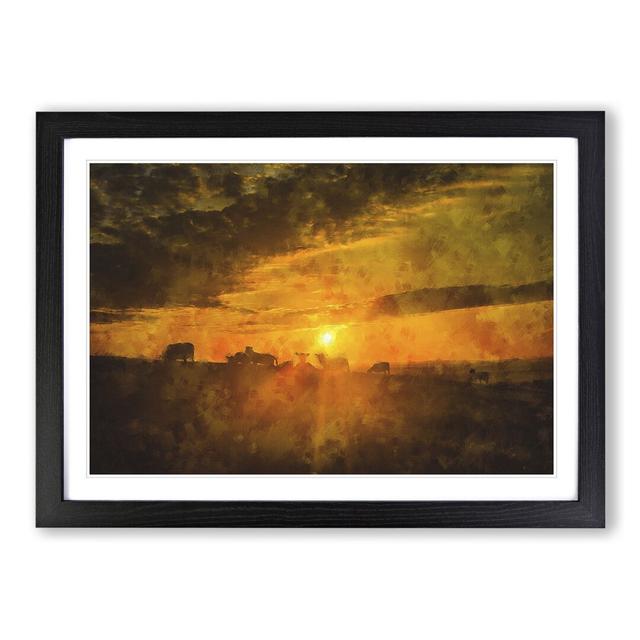 Flock Sheep and Sunset - Picture Frame Graphic Art East Urban Home Size: 48cm H x 65cm W x 2cm D, Frame Option: Black Framed on Productcaster.