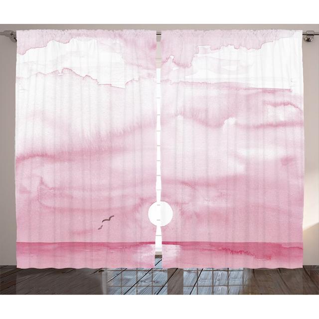 Rustikaler Vorhang, Sonnenaufgang Vögel Horizon Kunst, Rosa, Weiß Rosa East Urban Home Panel-Größe: 280 cm B x 175 cm T on Productcaster.