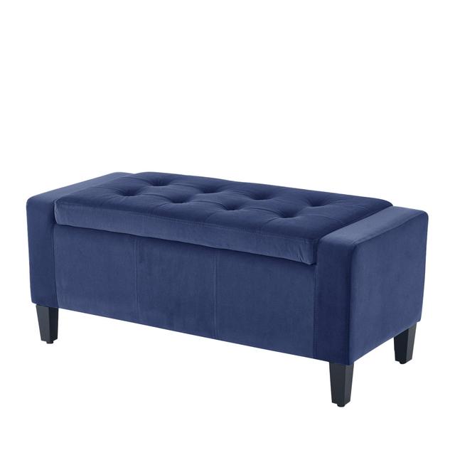 92cm Wide Rectangle Solid Colour Footstool Ottoman with Storage home republic Upholstery Colour: Navy on Productcaster.