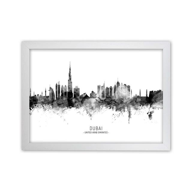 Dubai United Arab Emirates Skyline Black White City Name by Michael Tompsett - Print Latitude Run Size: 46cm H x 63cm W x 3cm D, Format: White Framed on Productcaster.