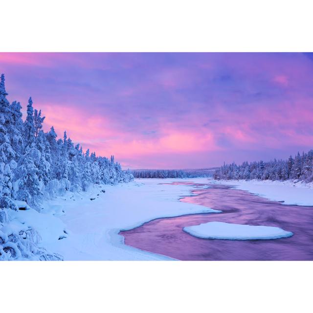 Sunrise Over River Rapids In A Winter by Sara_winter - Wrapped Canvas Art Prints Alpen Home Size: 61cm H x 91cm W on Productcaster.