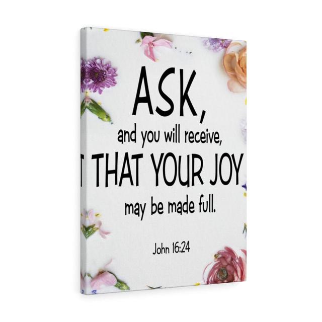 Ask and You Will Receive John 16:24 - Wrapped Canvas Typography Blue Elephant Size: 76cm H x 61cm W on Productcaster.