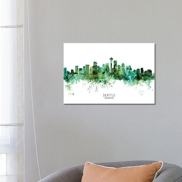 Seattle Washington Skyline by Michael Tompsett - Wrapped Canvas Painting Latitude Run Size: 45.72cm H x 66.04cm W x 1.91cm D on Productcaster.