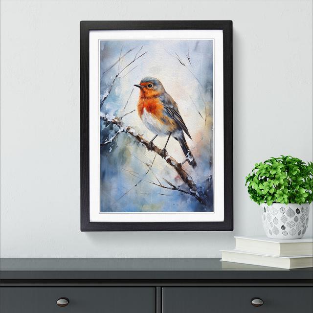 Robin Bird Impressionism No.2 - Single Picture Frame Print on Wood Big Box Art Size: 64cm H x 46cm W x 2cm D, Frame Colour: Black on Productcaster.