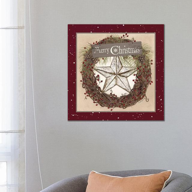 Christmas Barn Star Wreath by Lori Deiter - Wrapped Canvas Gallery-Wrapped Canvas Giclée The Seasonal Aisle Size: 66.04cm H x 66.04cm W x 3.81cm D on Productcaster.