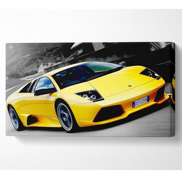 Aundrae Lamborghini On The Move Yellow - Wrapped Canvas Art Prints Brayden Studio Size: 40.6cm H x 81.3cm W x 1cm D on Productcaster.