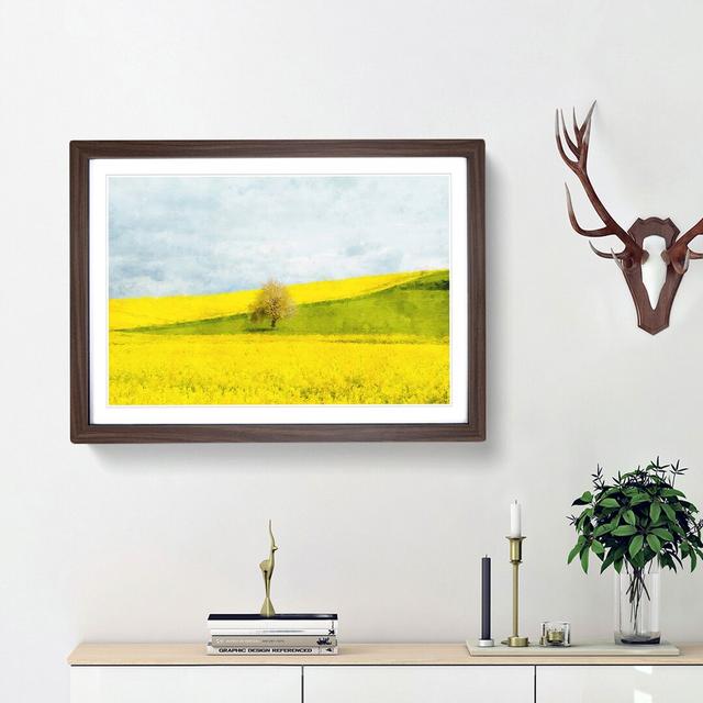 Lone Tree in a Yellow Meadow - Picture Frame Graphic Art Print East Urban Home Size: 62cm H x 87cm W x 2cm D, Frame Option: Walnut Framed on Productcaster.