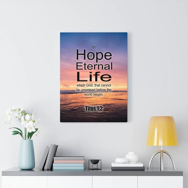 Eternal Life Titus 1:2 - Wrapped Canvas Print Blue Elephant Size: 41cm H x 30cm W on Productcaster.