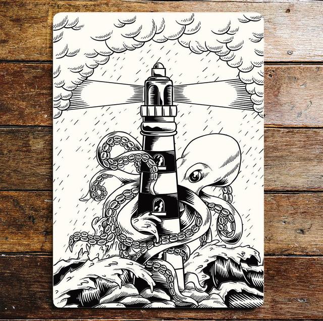 Octopus Sea Lighthouse Wall Décor East Urban Home Size: 40cm H x 28cm W on Productcaster.