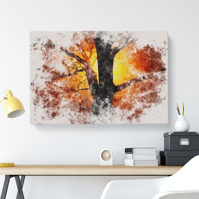 Tree At Sunset Vol.5 Watercolour - Wrapped Canvas Print East Urban Home Size: 50cm H x 76cm W x 3cm D on Productcaster.