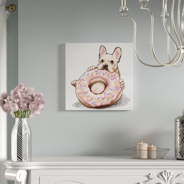 Donut Frenchie - Wrapped Canvas Graphic Art Print East Urban Home Size: 64 cm H x 64 cm W x 4 cm D on Productcaster.