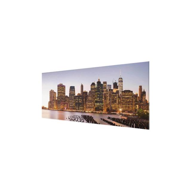 View of Manhattan Skyline - Graphic Art Print on Glass East Urban Home Size: 40 cm H x 100 cm W x 0.4 cm D on Productcaster.