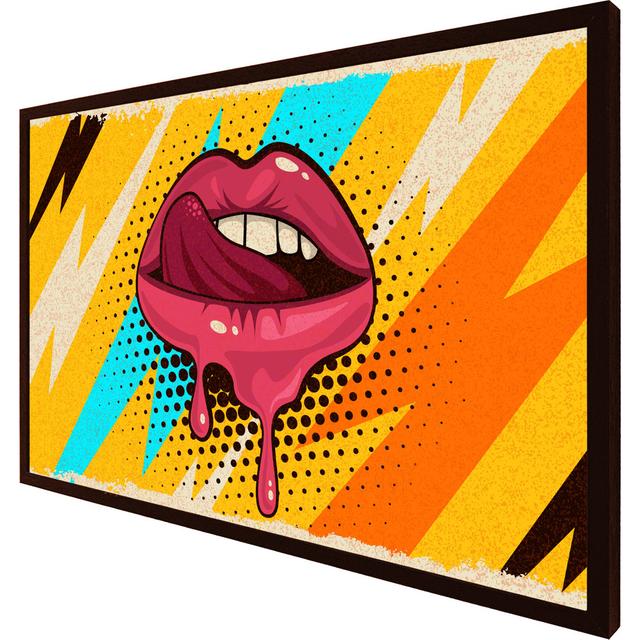 Garwin Pink, Red Lips, Mouth And Tongue Icon On Pop Art Retro Vintage Colorful Background - Single Picture Frame Print ClassicLiving Frame Option: Bro on Productcaster.