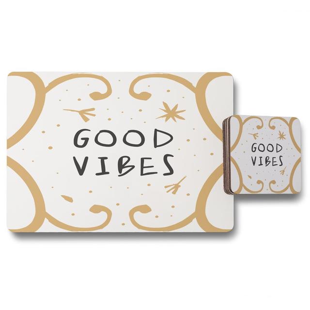 Good Vibes 12 Piece Cork Placemat and Coaster Set Ebern Designs on Productcaster.