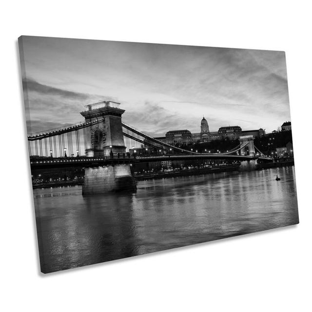 Chain Bridge Budapest Skyline B&W CANVAS WALL ART Box Framed Ebern Designs Size: 91.4cm H x 137.2cm W x 4cm D on Productcaster.