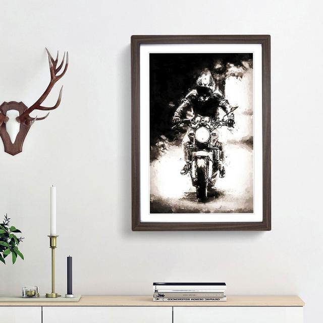 Motorbike Rider in Sepia in Abstract - Picture Frame Painting Print East Urban Home Size: 48cm H x 36cm W x 2cm D, Frame Option: Walnut Framed on Productcaster.