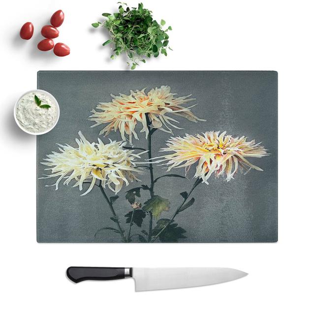 Tempered Glass Three Chrysanthemums by Ogawa Kazumasa Cutting Board East Urban Home Size: 28.5 cm W x 20 cm L on Productcaster.