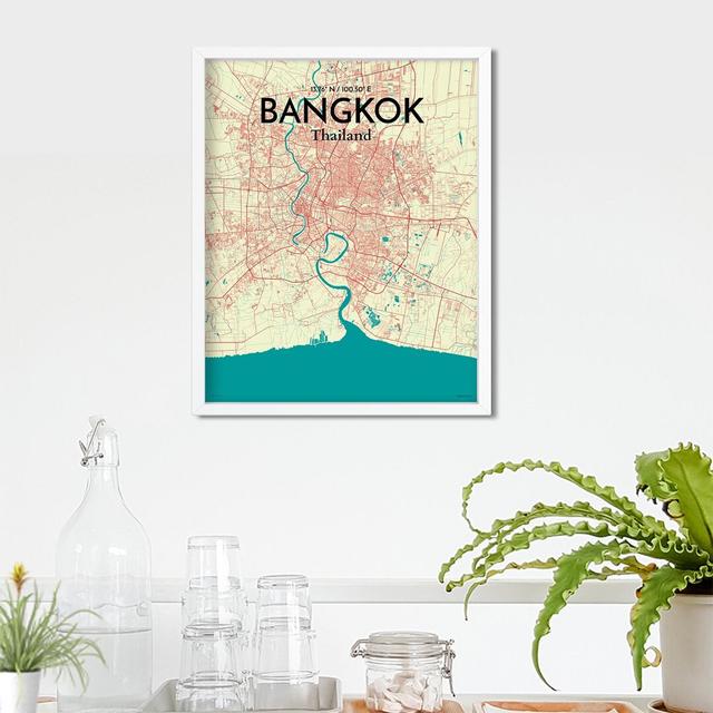 Bangkok City Map In Tricolour - No Frame Print Borough Wharf Size: 20cm H x 16cm W x 0.05cm D on Productcaster.