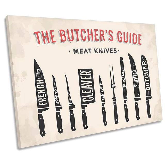 Butcher Meat Knives Kitchen Framed Canvas Print Wall Art Happy Larry Size: 40.6cm H x 61cm W x 2cm D on Productcaster.