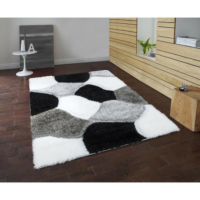 Hollingshead Geometric Machine Woven Black/White Area Rug Metro Lane Rug Size: Rectangle 120 x 170cm on Productcaster.