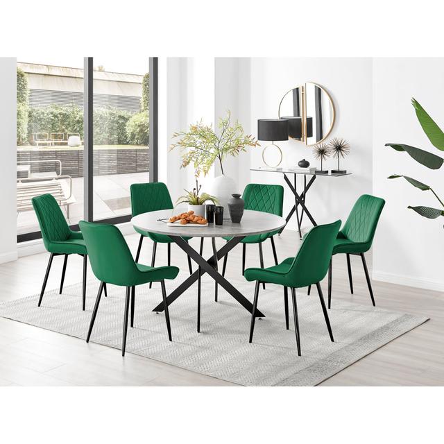 6 - Person Dining Set Canora Grey Table Base Colour: Black, Chair Colour: Green/Black on Productcaster.